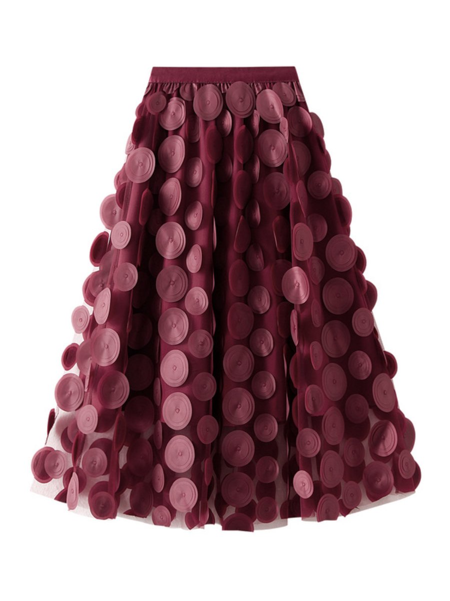 3D Wave Dot Mesh Midi Skirt