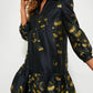 Golden Floral Ruffled Collar Dress