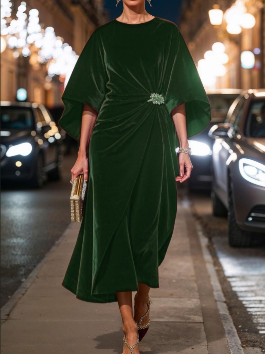 Gorgeous Velvet Dress with Sparkling Brooch