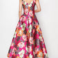 Pink Floral Flower Print Heart Neckline Sleeveless Dress