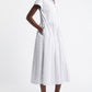 Drop Waist Button Front Cotton Midi Dress