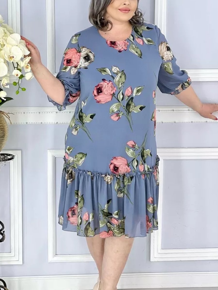 Floral Chiffon Half Sleeve Dress