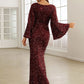 V-Neck Flared Sleeve Evening Dress