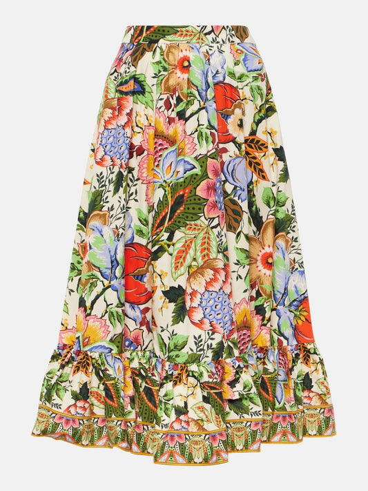 High Rise Floral Cotton Midi Skirt