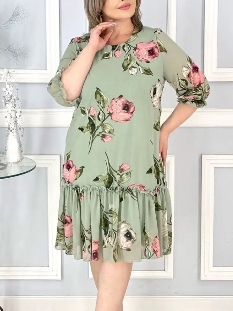 Floral Chiffon Half Sleeve Dress