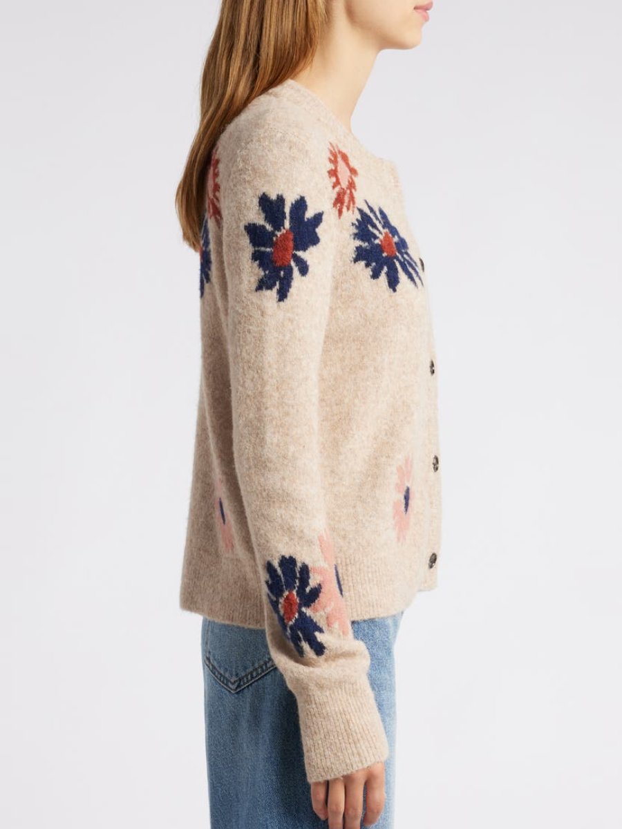 Crewneck Cotton Floral Cardigan