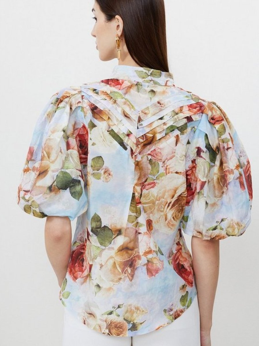 Rose Floral Silk Cotton Woven Blouse