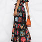 Geometric Print Ruffled Tiered Silk Dress