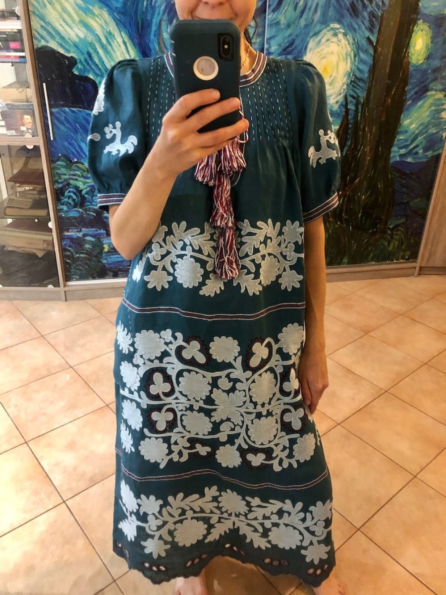 Petra Embroidered Linen Midi Dress