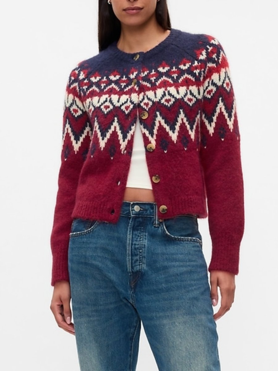 Brushed Fair Isle Cropped Cardigan