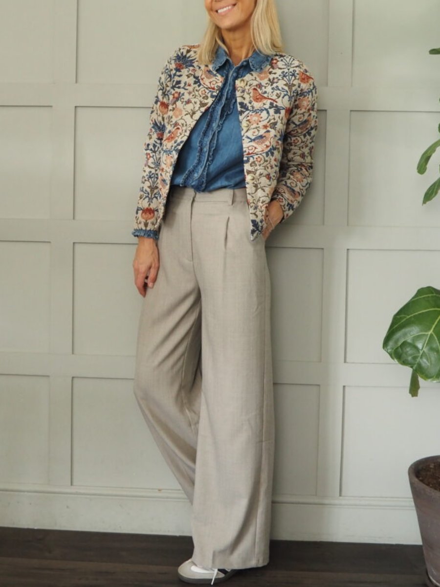 Floral Cropped Round Neck Jacket