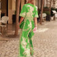 Green Printed V-Neck Jumpsuit