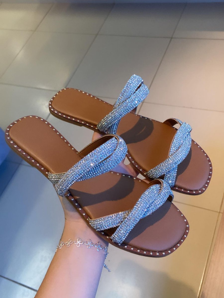 Nude Bling Flat Sandals