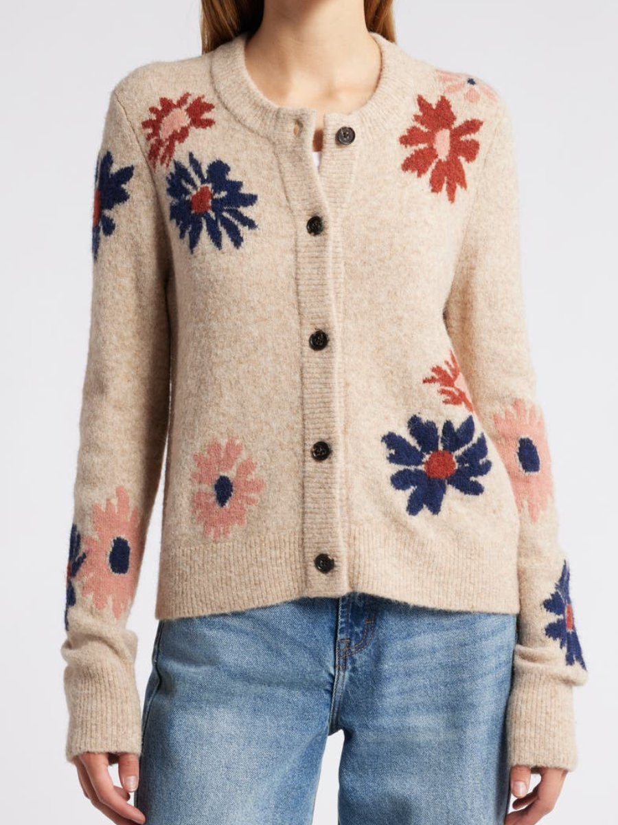 Crewneck Cotton Floral Cardigan