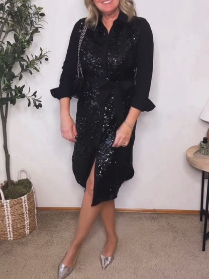 (⏰Hot Sale Promotion $10 OFF) Black Sequin Long Sleeve Dress