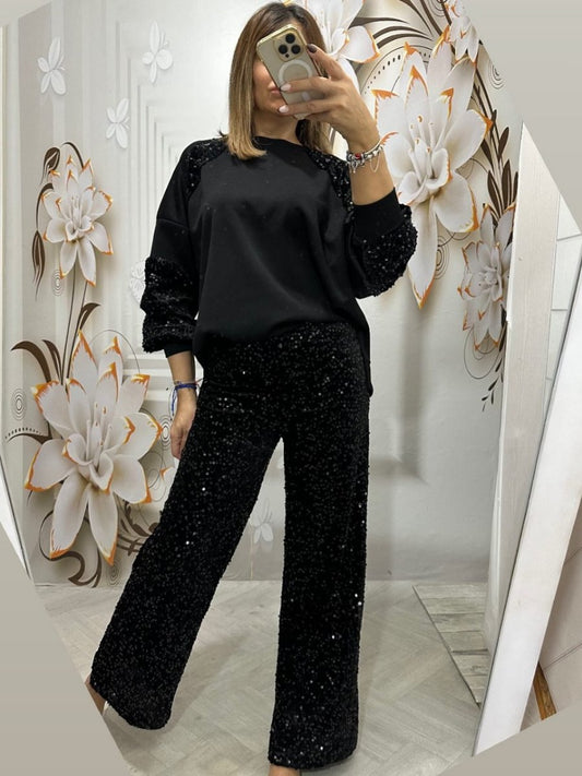 Pullover Long Sleeve Sequined Suit