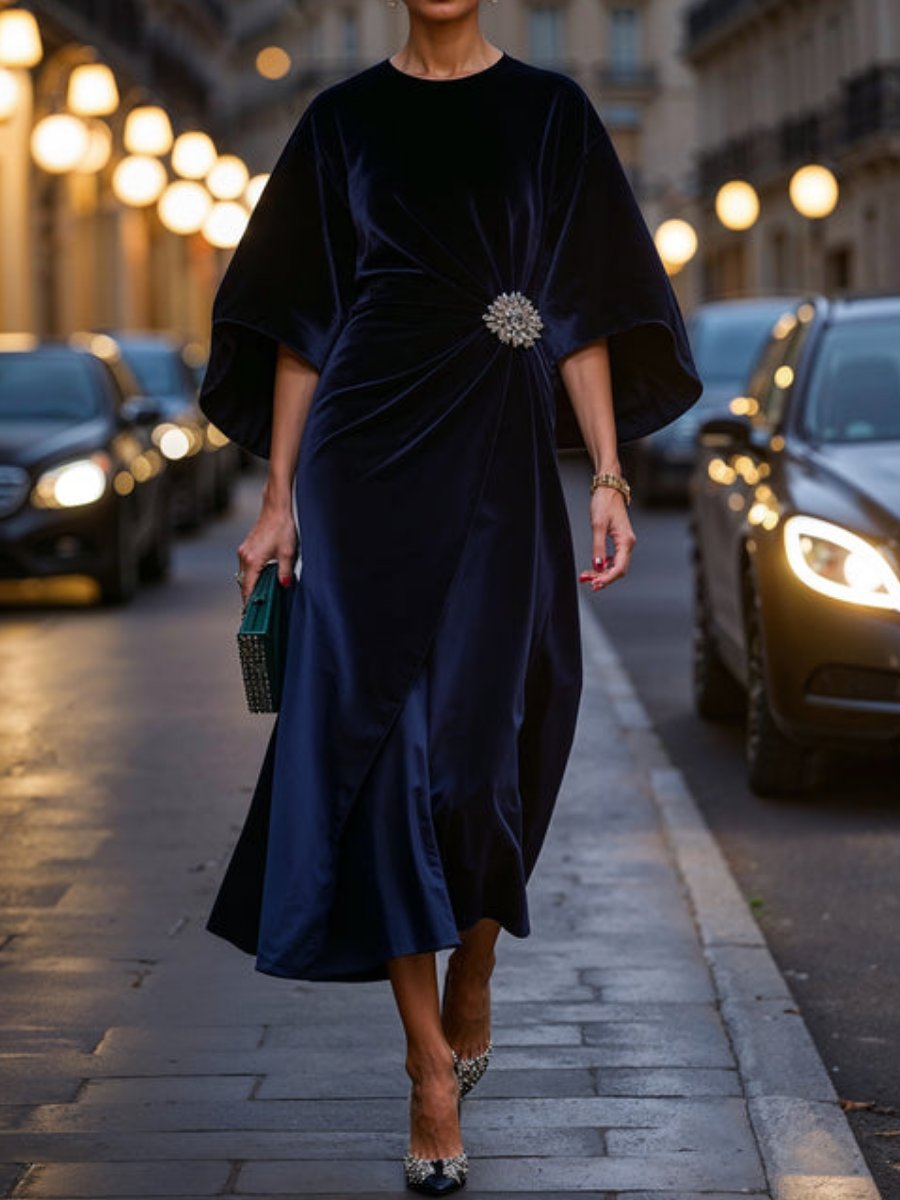 Gorgeous Velvet Dress with Sparkling Brooch