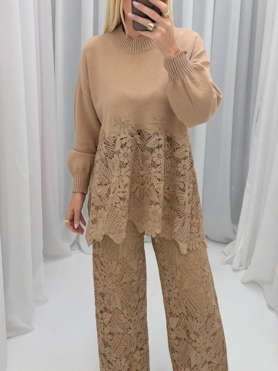 Elegant Lace Knitted Two-piece Suit