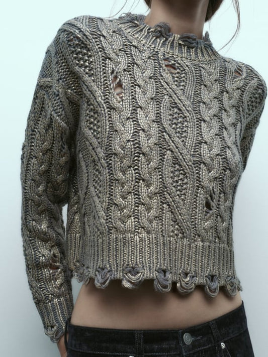 Cable-Knit Metallic Sweater