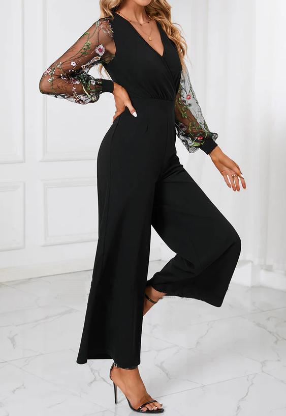 Flower Embroidered Elegant Jumpsuit