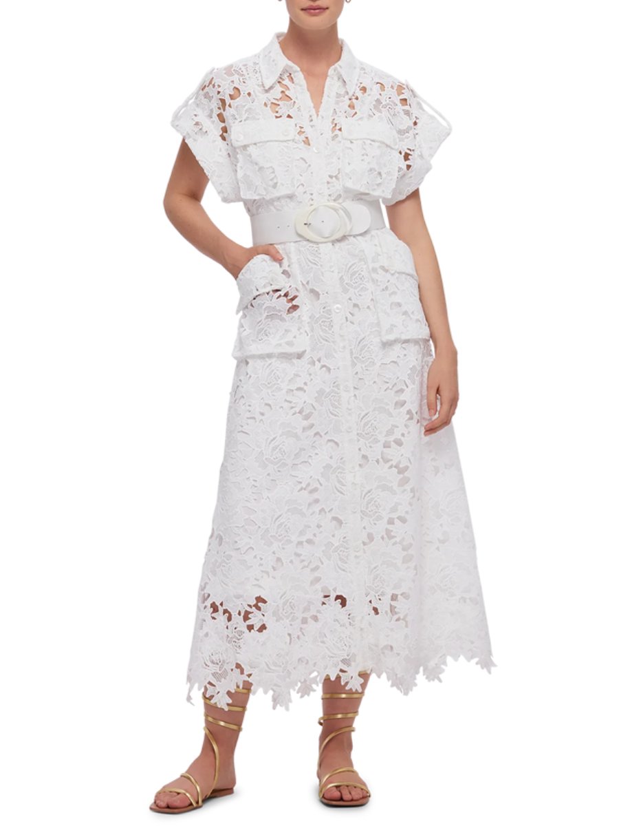 Lace Pocket Shirt Midi Dress