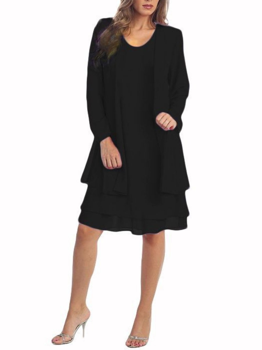 Chiffon Round Collar Dress with Outerwear