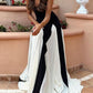 Black and White Contrasting Flowing Dress