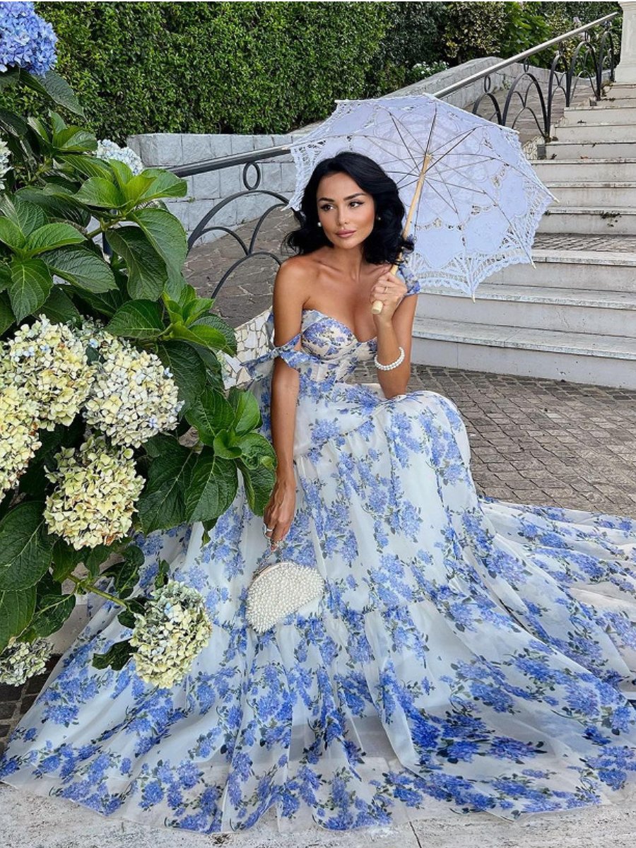 Dreamy Blue Floral Party Dress