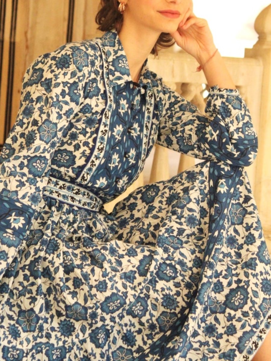 Block Print Floral Cotton Dress