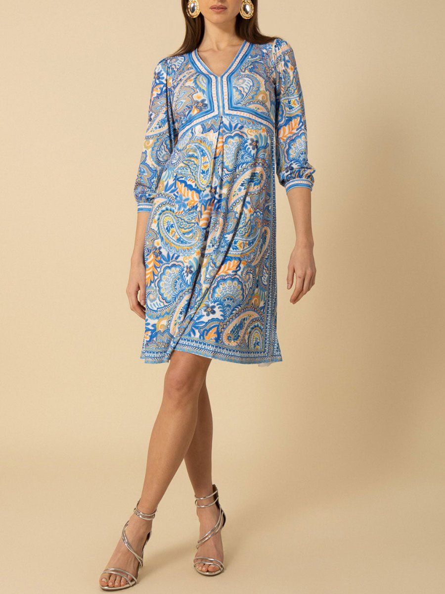 Print V Neck Midi Dress