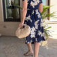 Navy Floral Short Sleeve Dress