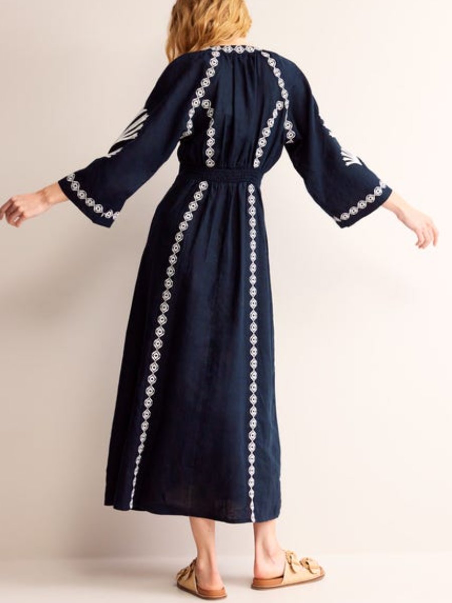 Breathable Linen Embroidered Dress