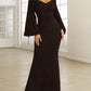 V-Neck Flared Sleeve Evening Dress