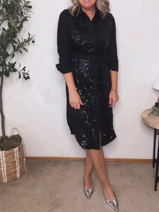 (⏰Hot Sale Promotion $10 OFF) Black Sequin Long Sleeve Dress