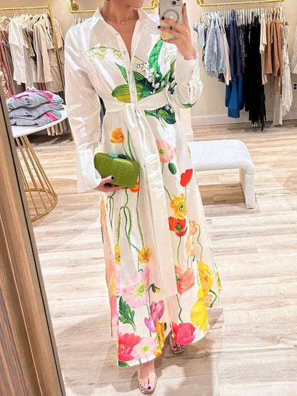 The Flower Printed Maxi Shirt Dress