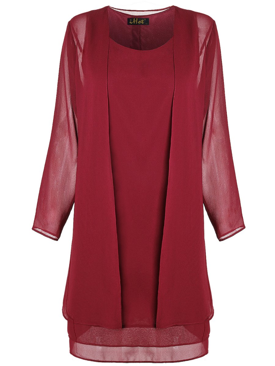 Chiffon Round Collar Dress with Outerwear