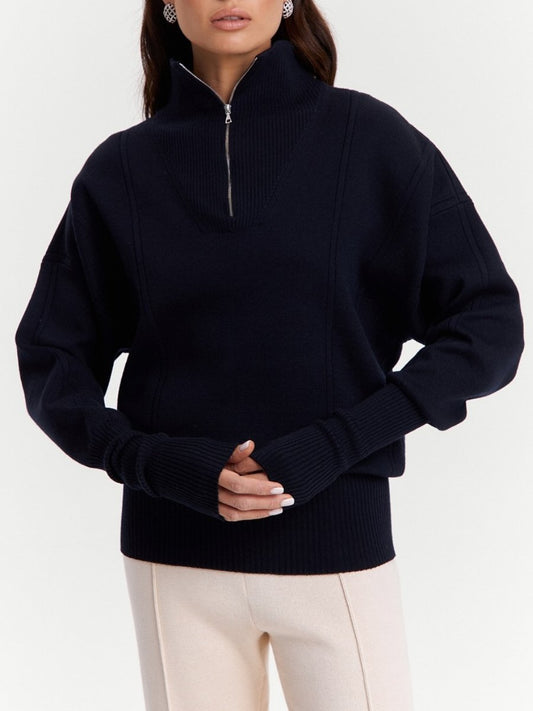 Knitted Zipper Pullover Sweater