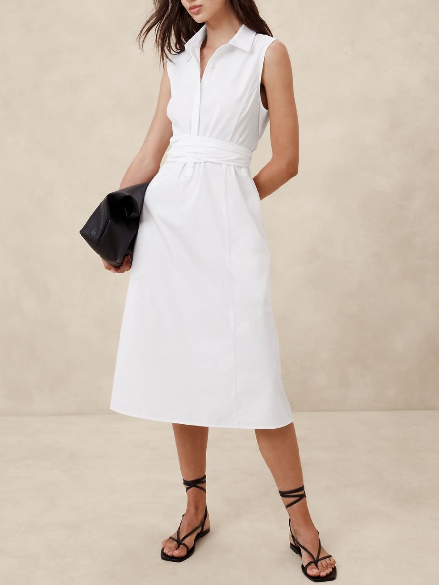 Poplin Cross Waist Midi Dress