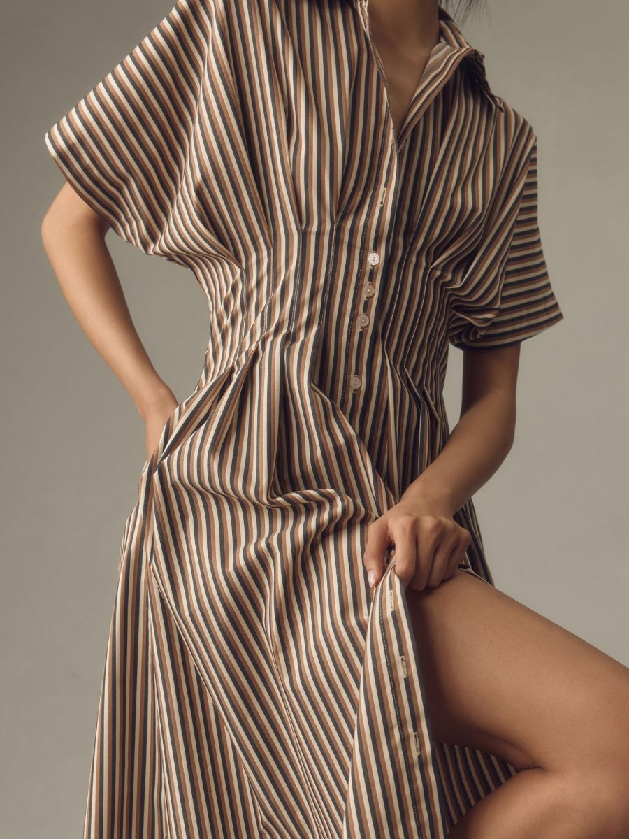 Button-Front Pleated Shirt Dress