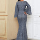 V-Neck Flared Sleeve Evening Dress