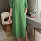 Loose Casual Solid Color Short Sleeve Cotton Linen Dress