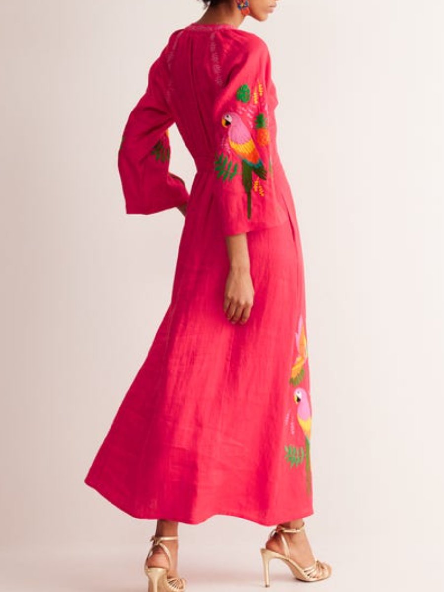 Breathable Linen Embroidered Dress