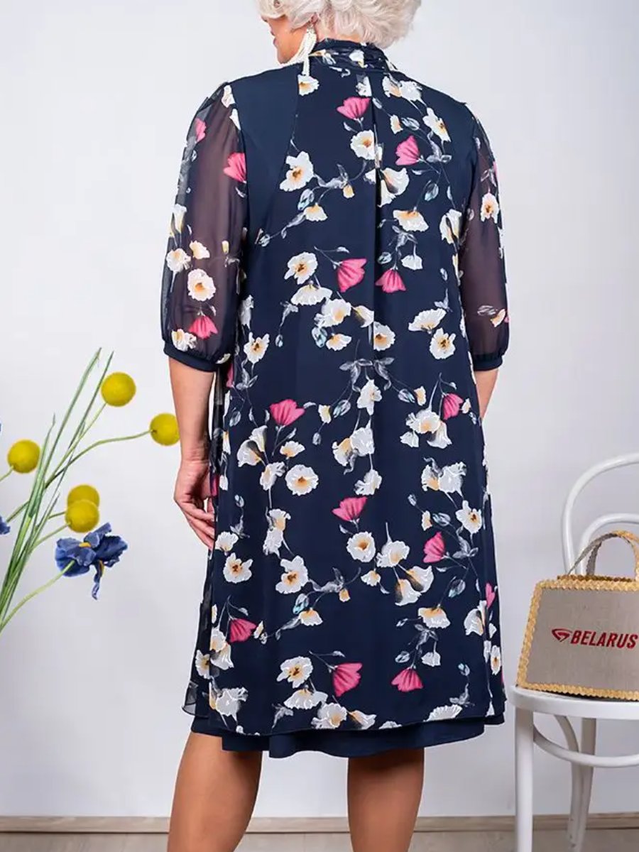 Navy Floral Dress with Outerwear