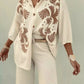 Cotton Embroidered Cardigan and Loose Trousers Set