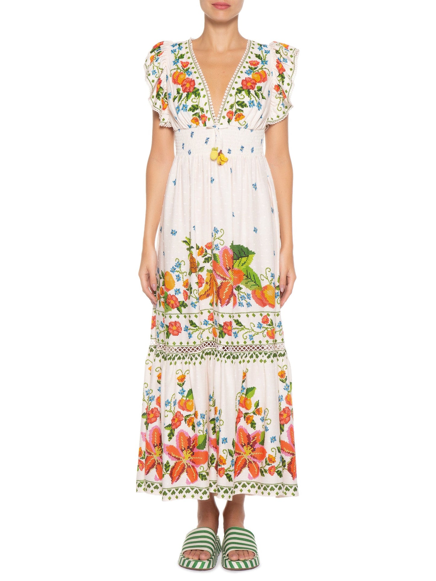 Off-white v-neck floral dress