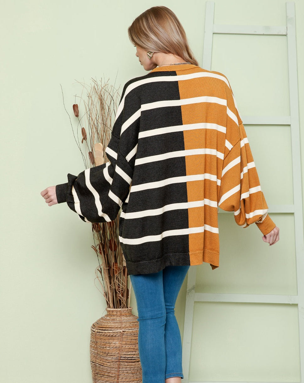 Striped Drop Shoulder Round Neck Blouse