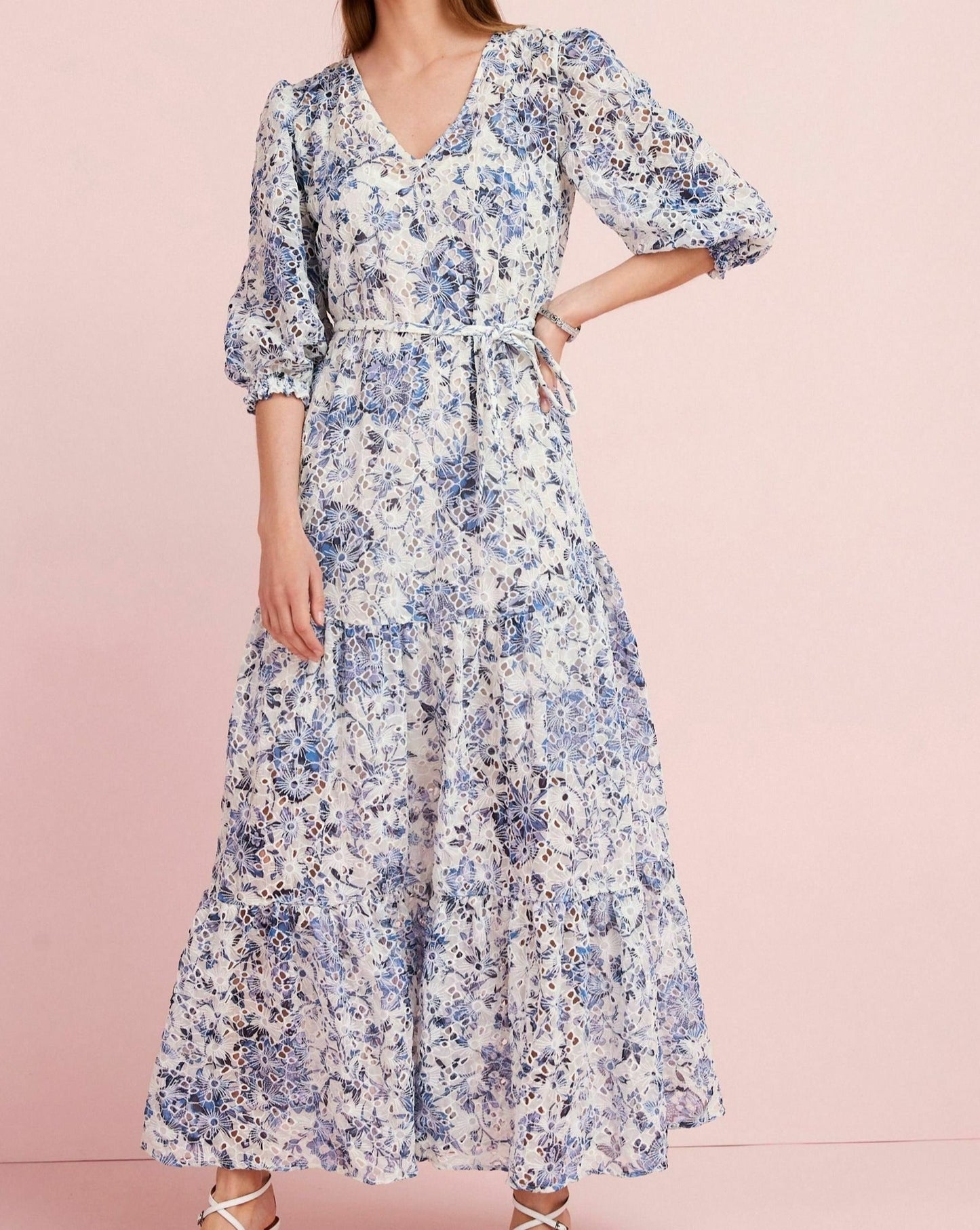 Blue white floral dress