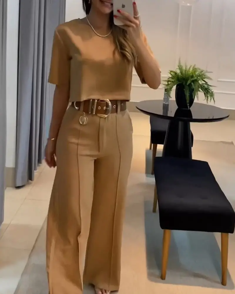 Half Sleeve Crop T-shirt & Wide Leg Pants Set