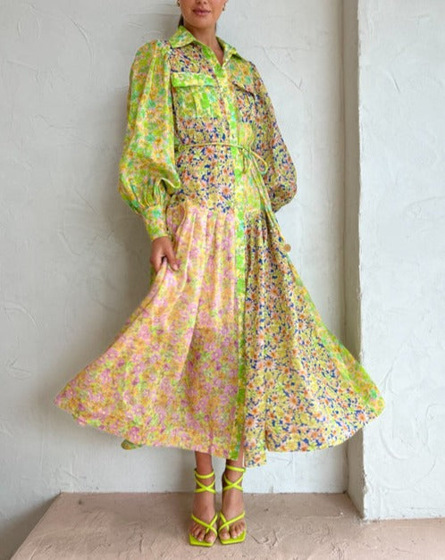 Printing Lantern Sleeve Dress