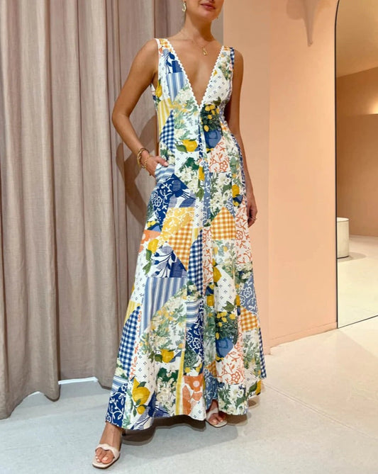 Lemon Patchwork Wavy Dress